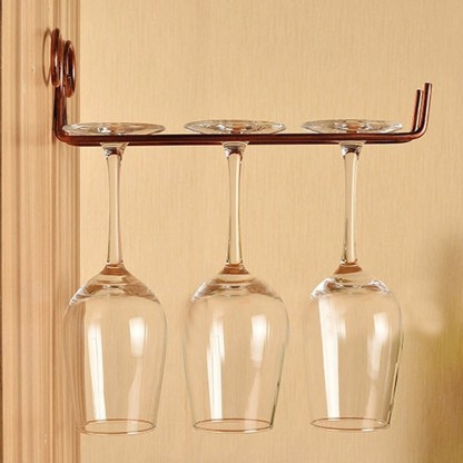 CosCosX Modern Copper Color Metal Wire Under Cabinet Stemware Rack Holder Most Delicate Glassware Wine Glass Hanger Organizer Bar 