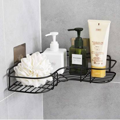 Vruta Multipurpose Self Adhesive Wall Mounted Corner Storage Rack Bathroom Shelf Organizer Kitchen Basket Cosmetic Hanging Shower Caddy Rack Stainless Steel Wall Shelf Black Steel Wall Shelf Price In India Buy Vruta