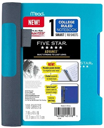6 Pack 7 x 4 3/8 100 Sheets Assorted colors Five Star Personal Spiral Notebook College Rule 