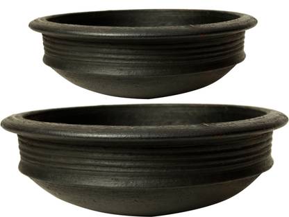 Ecocraft India Black Clay Pots Earthen Kadai 1 Liter 2 Liter Combo For Cooking And Serving Deep Burned Kadhai 25 Cm Diameter 2 L Capacity Price In India Buy Ecocraft India Black