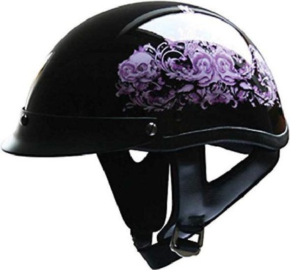 Biker Chopper XS,S,M,L,XL,2XL Motorcycle Half Helmet DOT Purple Flower Black