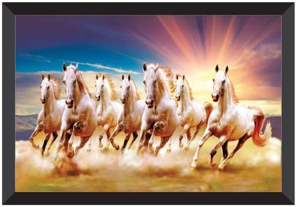 1 Art Of Creations 7 Horses Nature Large Framed UV Coated Digital Reprint 14 inch 20 inch Painting Price in India - Buy 1 Of Creations 7 Horses Nature Large