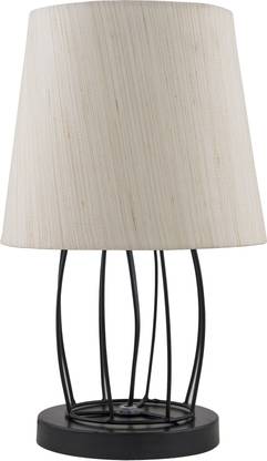 Homesake Modern Table Lamp Metal Wire Cage Base With Long Fabric Drum Shape Lampshade For Home Office Cafe Restaurant In India Table Lamp Metal Wire Cage Base, Wire Cage Table Lamp