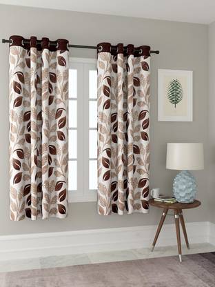 Cortina 150 cm (5 ft) Polyester Room Darkening Window Curtain Single Curtain  (Floral, Brown)