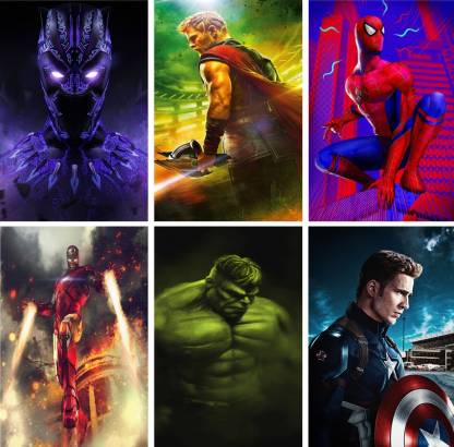 combo of 6 avengers premium poster black panther,ironman,thor,spiderman,hulk,captain  america room poster(no need tape,size:12x18 inch) Paper Print - Animation &  Cartoons posters in India - Buy art, film, design, movie, music, nature and