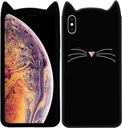 Dgeot Back Cover for Apple iPhone XS Mustache Meow Soft Silicone Cute 3D  Cartoon Cat Ear Kitty ♥Black♥ - Dgeot : 