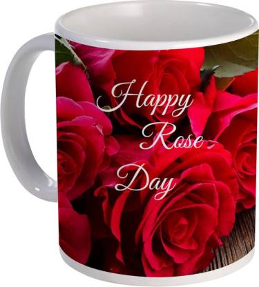 COLOR YARD best happy rose day with white text and red roses in background  design on Ceramic Coffee Mug Price in India - Buy COLOR YARD best happy rose  day with white