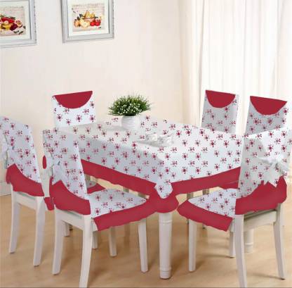Decor Fl 6 Seater Table Cover, White Cotton Dining Room Chair Covers