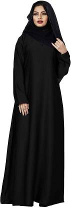ARAB Plain Nida Abaya Burka With Chiffon Hijab Scarf For Women (Black) Poly Crepe Solid Burqa With Hijab