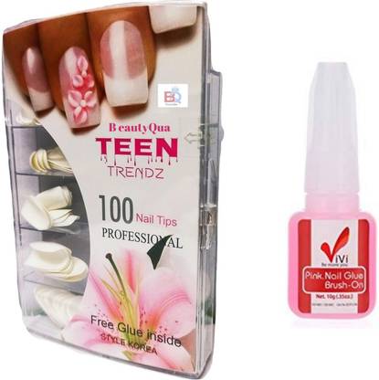 Beautyqua Best Quality Professional Trendz Artificial Fake Nails 100 Tips Oval Shape White With Glue White Price In India Buy Beautyqua Best Quality Professional Trendz Artificial Fake Nails 100 Tips