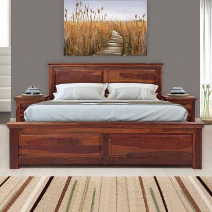 Walnut Color Sophia Solid Wood King Box Bed