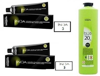 L'Oréal Professionnel Inoa No 3 .( Dark Brown ) PACK OF 2 With 20 Volume 6%  Developer Hair Color Price in India - Buy L'Oréal Professionnel Inoa No 3  .( Dark Brown )