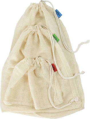 Exptool Reusable Produce Bags for Grocery Shopping & Storage with Biodegradable Natural Cotton Mesh Material & Tare Weight on Label & Recyclable Packaging Set of 6 