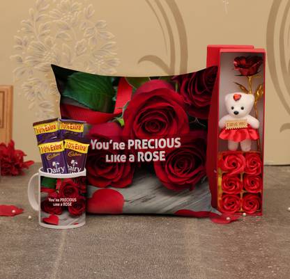Tied Ribbons Valentine Gift For Girlfriend Wife Girls Her Love Gift Combo Scented Rose Flowers Gift Top valentine's day offers and discounts: