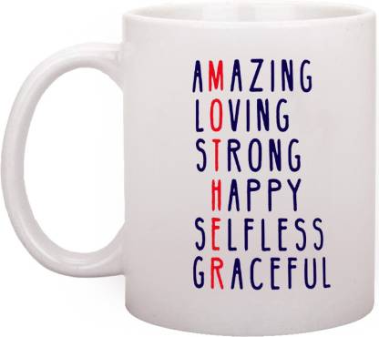 RADANYA Mother Amazing, Loving, Strong, Happy, Selfless, Graceful 11 oz Personilized Coffe/Tea For Mom and Wife. Great Unique Funny Gift Cup For Her Birthday, Cristmas & Mother's Day Ceramic Coffee Mug