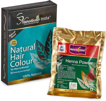 Nuvotone PPD & Ammonia-free Ayurvedic Natural Black Hair Colour Kit - Insta  Natural Hair Colour (Natural Black) & Body Art Quality Henna Powder Price  in India - Buy Nuvotone PPD & Ammonia-free