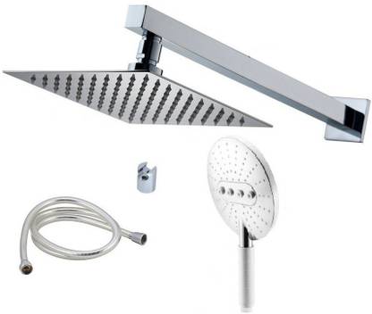 Prestige 8x8 Ultra Slim Square Rain Shower Head With 12inch Arm Plus Adjustable Hand 1 5mtr Pvc And Wall Hook Mounted In India Prestige 8x8 Ultra Slim Square Rain, Rainfall Shower Head With Adjustable Arm