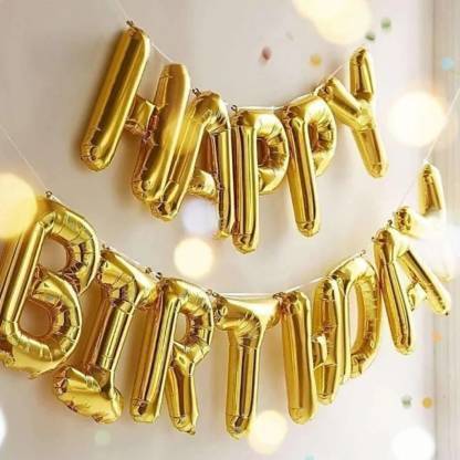 ENDECOR Solid Solid Happy Birthday Decoration Foil Balloon For Birthday Party- Golden Letter Balloon Letter Balloon