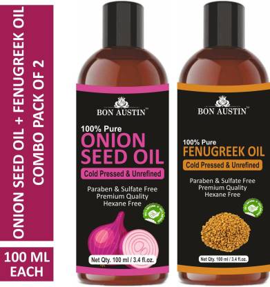 Bon Austin 100% Pure & Natural Onion Seed Oil & Fenugreek Oil Combo pack of  2 bottles of 100 ml(200 ml) Hair Oil - Price in India, Buy Bon Austin 100%  Pure