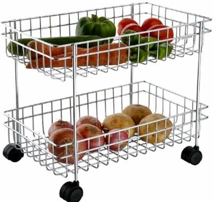 QUISTAL 2 Layer Stainless Steel Vegetable Trolley with Wheel ...