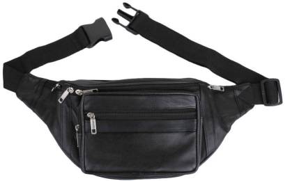 RS Enterprises Multipurpose Bag Black Pure Leather Stylish Waist Pouch(Black) Black Pure Leather Stylish Waist pouch