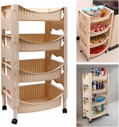 Kurtzy Kurtzy Storage Rack Space Saving Portable Plastic Organizer Shelf Holder For Kitchen Lining Bed Bathroom With Wheels 4 Tier Plastic Kitchen Trolley Price In India Buy Kurtzy Kurtzy