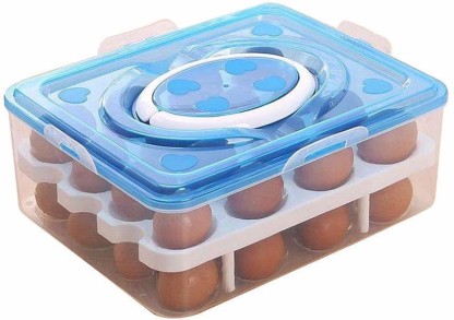 Lainrrew Plastic Egg Holder Clear Deviled Egg Tray Carrier Storage Box Plastic Egg Storage Container with Lid with 24 Egg Grooves for Fridge Kitchen Beige 