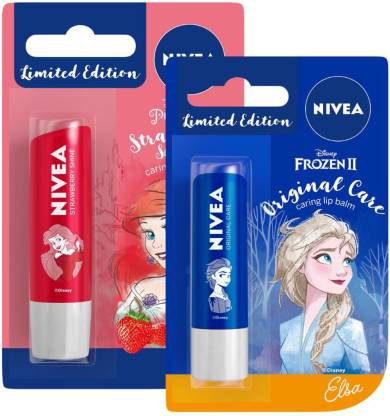 NIVEA Lip Balm, Disney Limited Edition Strawberry Shine, 4.8g & Lip Balm, Disney Limited Edition Original Care, 4.8g (Pack of 2) Strawberry