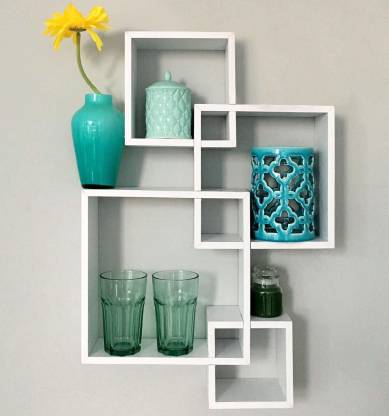 Fabulo Wall Mounted Wooden Shelf Rack, Wall Mounted Wooden Shelves White And Grey