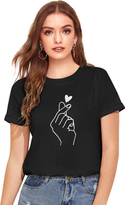 Buy Printed Women Black T-Shirt online 