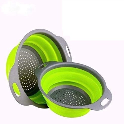 3Pcs Gray BXXY Set of 3 Collapsible Kitchen Colander/Strainer Perfect for Draining Pasta Vegetable Fruits 