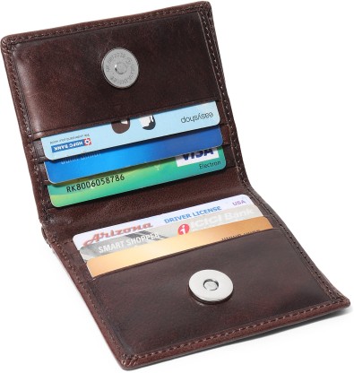 RFID Blocking Pop Up Card Holder Genuine Leather Business Wallet Aluminum Card Case Minimalist & Slim Design 