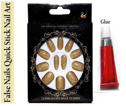 A 1 Top False Nails Quick Stick Nail Art Golden Color Glitter With Glue  Gold (Pack of 12) GOLDEN - Price in India, Buy A 1 Top False Nails Quick Stick  Nail