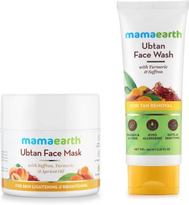 MamaEarth Skin Lightening & Brightening Combo: Ubtan Facemask, 100ml + Ubtan Facewash, 100ml