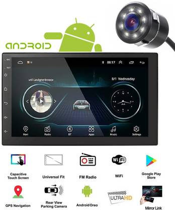 fabtec 7 inch car double din android hd touch screen stereo player with double usb bluetooth and mirror link 8 led night vision parking camera car stereo car stereo price in