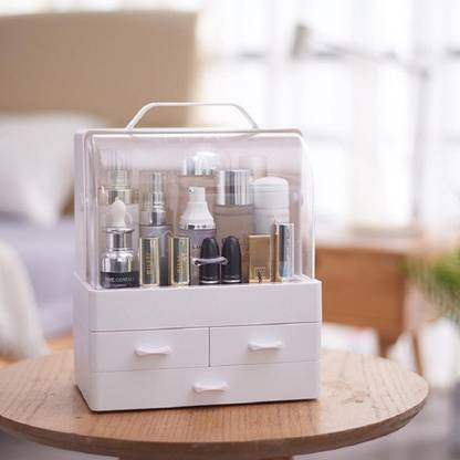 Vakhar Medium Capacity Portable Cosmetic Storage Box Plastic Dust Proof Desktop Makeup Case Make Up Organiser Proof Desktop Makeup Case, Vanity Table Jewelry Storage Box