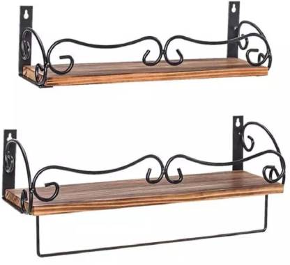Cloudnet India Wooden And Iron Bathroom, Bar Wall Shelves