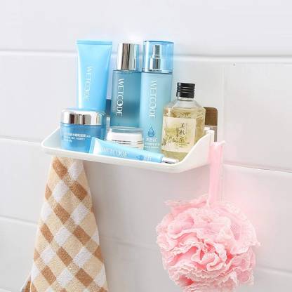Plastic Bathroom Cosmetic Organizer, Wall Mounted Shelves Without Drilling