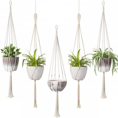 Ecofynd Macrame Cotton 5 Set Plant Hanger Rope Wall Hanging Flower Pot Holder Pack Without Container In India - Wall Pot Plant Hanging Ecofynd Macrame Cotton 5 Set Plant Hanger Rope Wall Hanging Flower Pot Holder Pack Without Container In India - Wall Pot Plant Hanging