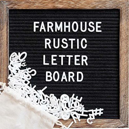 Great Shabby Chic Vintage Decor Message Wall Hook Black Felt with 374 Precut White Letters Stand 10x10 Inch Rustic Wood Frame Canvas Bag Farmhouse Wall Decor Felt Letter Board 
