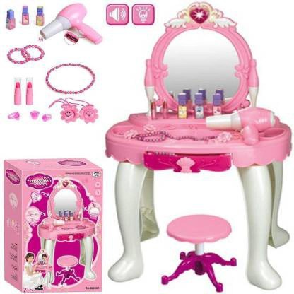 Girls Dressing Table Mirror Play Set Kids Glamour Mirror Makeup Game Toy Gift 