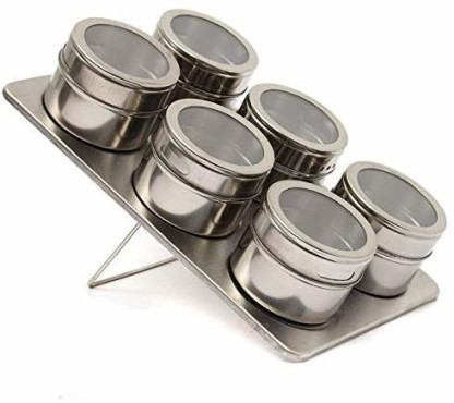 Kuty Magnetic Spice Rack Salt Shaker Spice Jars Organizer Condiment Container & 6 Stainless Steel Measuring Spoons & 1 Pieces of Spice Labels Kitchen Organizer Spice Jar Stainless Steel Finished 
