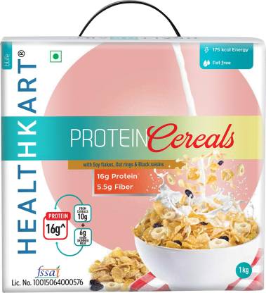 HEALTHKART Breakfast Cereal, with high Protein, Oats, Soy flakes & Black Raisins (1 Kg)