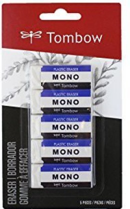 Cleanly Removes Marks Without Damaging Paper Tombow 57327 MONO Black Eraser 5-Pack Small 