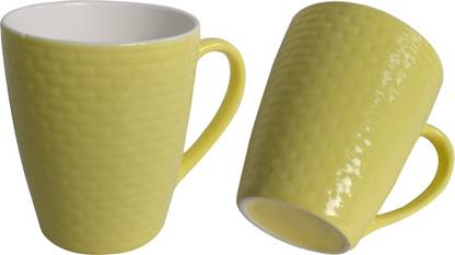 U P C Embossed Milk Big Size Cup 300 Ml Capacity Brick Pattern Light Translucent Tableware Kitchenware Homeware Set Of 2 Cups Yellow Color Bone China Coffee Mug Price In India Buy U P C
