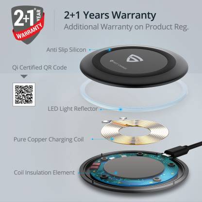 Fast Wireless Charger with FireProof ABS (No AC Adapter) Charging Pad Type-C PD Qi-Certified in India Under 2000