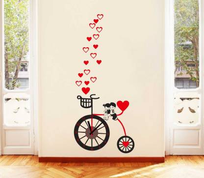 Wall Attraction 45 cm Time bicycle and love heart Wall Sticker , Wallpaper  Color - Multicolor Self Adhesive Sticker Price in India - Buy Wall  Attraction 45 cm Time bicycle and love