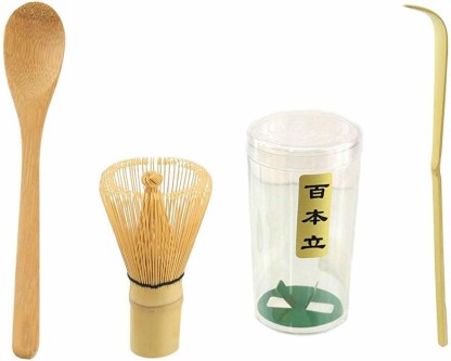 Baifeng 4 Pcs/Set Bamboo Matcha Tea Tools with Tea Whisk Hooked Scoop and Spoons 