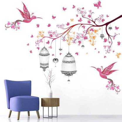 Wall Sticks Bird S Cage Tree Branch Fl Erfly Colourful Decorative Sticker Ws016 In India - Wall Tree Stickers Decor
