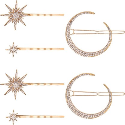 Shiny Rhinestone Headpiece for Party 3 Pieces hair Clips F Fityle Retro Moon and Star Hairpins 